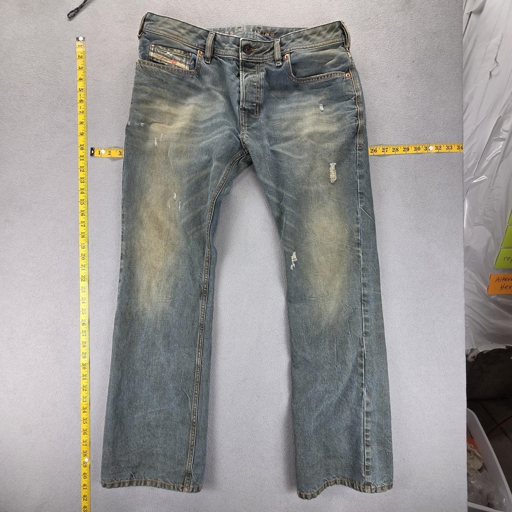 Diesel Jeans Mens 34x32 Blue Zatiny Regular Bootcut Dirty Wash 0885Y